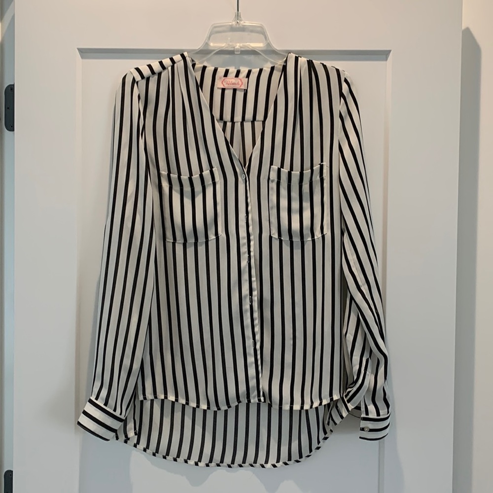 Black & white striped button up blouse